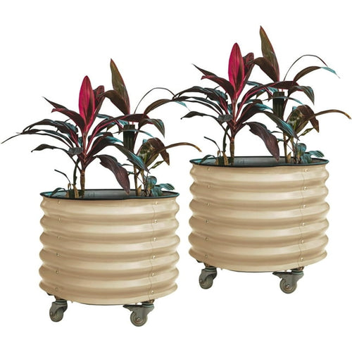 Vego Garden 2 x 2 ft Self-Watering Rolling Planter Raised Garden Bed Kits, Twin Pack-Pearl White