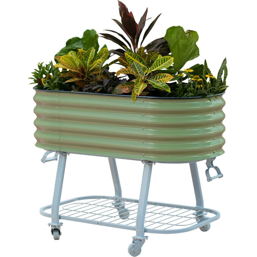 Vego Garden 2 x 4 ft Elevated Self-Watering Rolling Planter Raised Garden Bed Kits-Olive Green