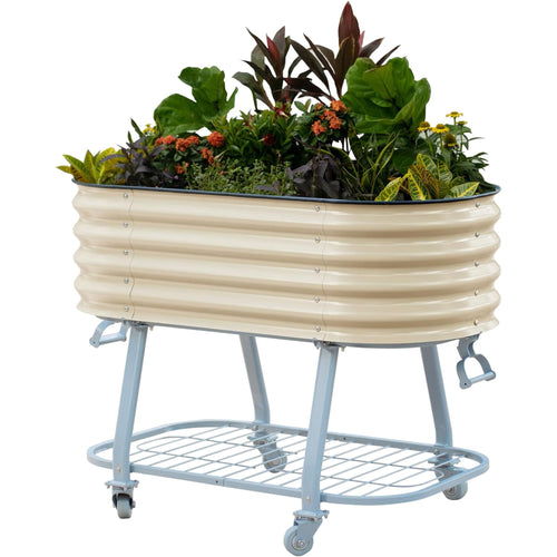 Vego Garden 2 x 4 ft Elevated Self-Watering Rolling Planter Raised Garden Bed Kits-Pearl White