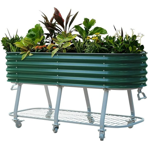 Vego Garden 2 x 6 ft Elevated Self-Watering Rolling Planter Raised Garden Bed Kits-British Green