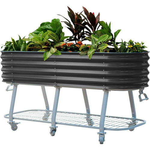 Vego Garden 2 x 6 ft Elevated Self-Watering Rolling Planter Raised Garden Bed Kits-Modern Gray