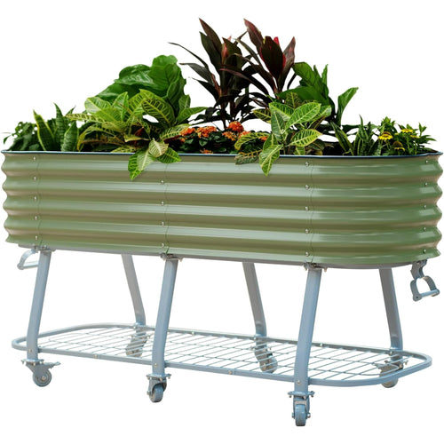 Vego Garden 2 x 6 ft Elevated Self-Watering Rolling Planter Raised Garden Bed Kits-Olive Green