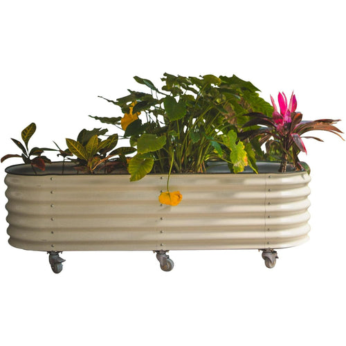 Vego Garden 2 x 6 ft Self-Watering Rolling Planter Raised Gardening Bed Kits-Pearl White