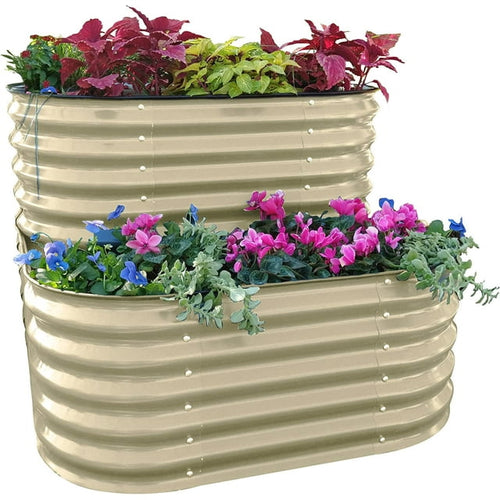 Vego Garden Cascading Raised Gardening Bed Planter Box Outdoor Metal Galvanized Pearl White