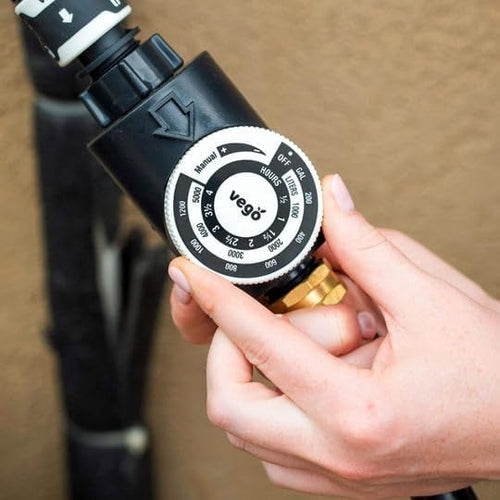 Vego Water Flow Meter Timer for Garden Hose Watering, Lawn Sprinkler, RV Water Tank Filling, Nozzle Sprayer, Track Water Usage & Flow Rate, Measure Gallon/Liter Consumption