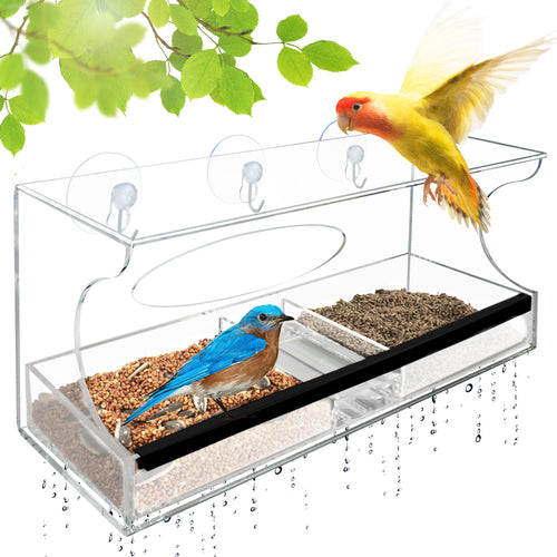 Tekjoy Acrylic Window Bird Feeder Outside Squirrel Proof Bird House Feeders with Detachable Feeding Tray and Strong Suction Cups
